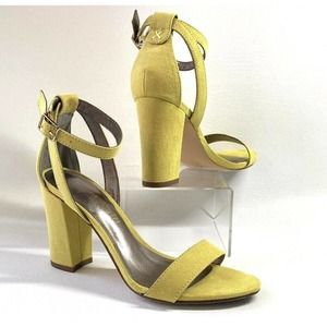 Madden Girl Heels Size 5.5 Sandal Ankle Strap Mustard Yellow Gold Binky Heels